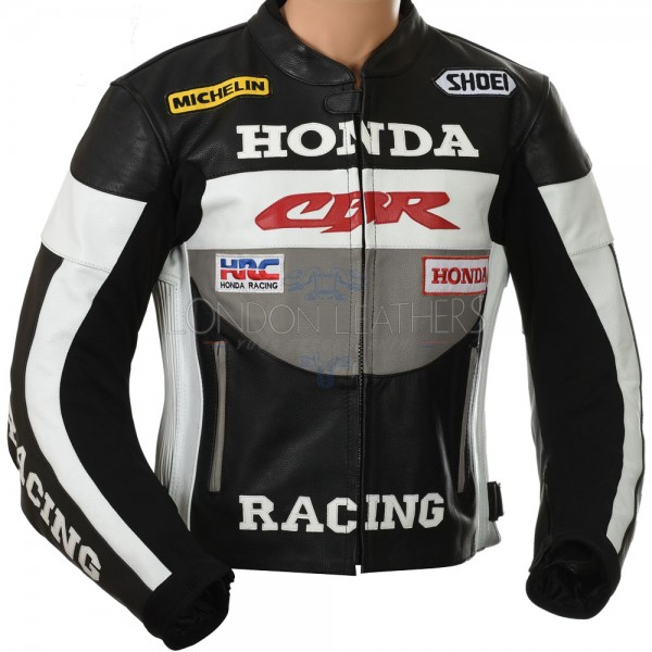 Honda CBR Racing Sports Grey Motorcycle Leather Jacket